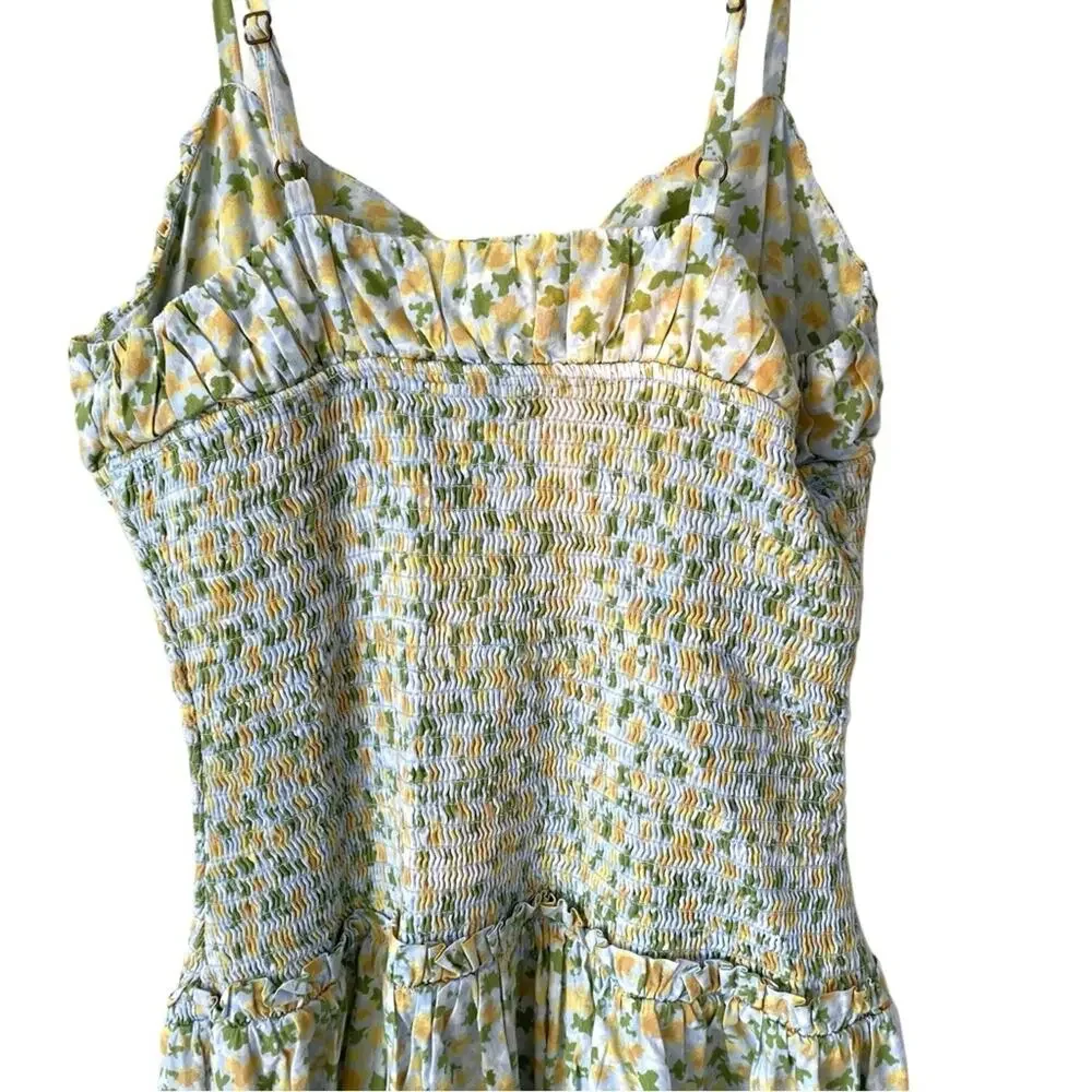 Free People Lavender Daze Smocked Floral Midi Dress XS Cream Yellow Green
